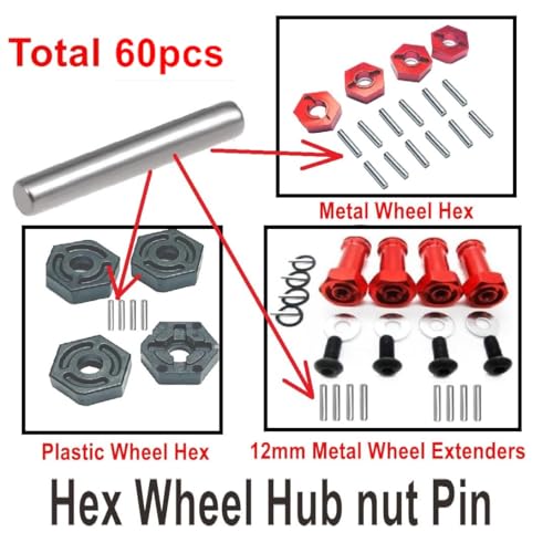 60PCS 1.5x10mm Dowel Pin,Wltoys 144001 Hinge pin Spare Parts,Wltoys 124017 Hex Wheel Hub Nut Pins RC Car for WLtoys 144010 144011 12428 124016 124019 124018 Parts,FY 1/12 Car,HBX