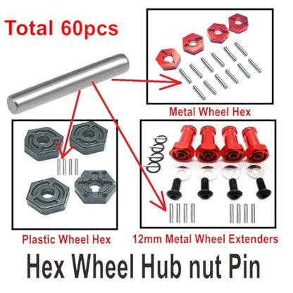 60PCS 1.5x10mm Dowel Pin,Wltoys 144001 Hinge pin Spare Parts,Wltoys 124017 Hex Wheel Hub Nut Pins RC Car for WLtoys 144010 144011 12428 124016 124019 124018 Parts,FY 1/12 Car,HBX