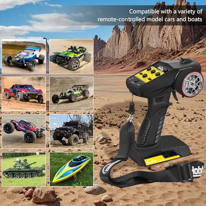 RC Radio System 4CH 2.4G RC Transmitter with Receiver Built-in Gyro and Lanyard Anti-Jamming Remote Controller for RC Car Crawler Boat (Black & Yellow) - color: Black & Yellow, With Gyro