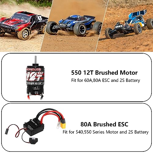 550 Brushed Motor 12T & 80A ESC Brushed Motor ESC & Heatsink Combo for 1/10 RC Truck Car Slash Arrma Granite Senton Typhon Redcat Axial HPI - size: 12T Motor&80A ESC&Heatsink Combo