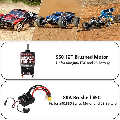 550 Brushed Motor 12T & 80A ESC Brushed Motor ESC & Heatsink Combo for 1/10 RC Truck Car Slash Arrma Granite Senton Typhon Redcat Axial HPI - size: 12T Motor&80A ESC&Heatsink Combo