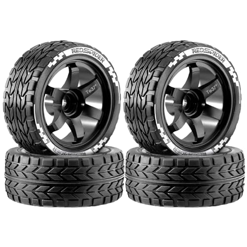 REDSPIDER•1/10 On Road Tires and Aluminum Wheels（4PCS） 12mm Hex RC Rally Racing Tyres OD 2.56" for Tamiya TT01 TT02 XV01 TA06 A959 PTG2 HPI KYOSHO PTG2 (Black) - color: Black