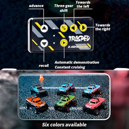 1:64 Mini RC Monster Truck with LED Lights | 2.4GHz Off-Road Remote Control Car | 3 Speed Adjustable, USB Rechargeable Alloy RC Truck for Kids & Adults Indoor/Outdoor Racing (Olive Green) - color: Olive Green