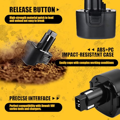 VANON [Upgrade to 4800Ah 9.6V DW9062 Ni-MH Replacement for Dewalt 9.6Volt Battery DW9061 DW926 DC750KA DW955K DW955 DW926K-2 DW926K DW902 DW050 DE9062 DE9061 DE9036 DW955K-2 DW050K(2Pack,Yellow) | Compatible with DW9061 DE9036 DE9061 DE9062 DW926 DW955K D