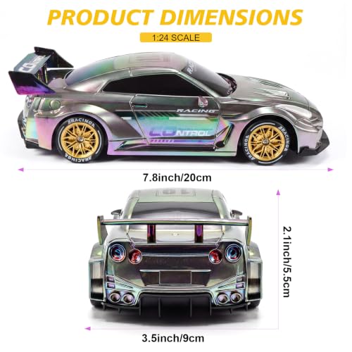 1:24 Scale RC Car with 2.4GHz, 4WD High Speed Remote Control Drift Car | RC drift car with LED lights, 2 batteries(50-min) & dual mode tires (drift/speed).Birthday gift for boys aged 4-12, Silver - color: 4-silver