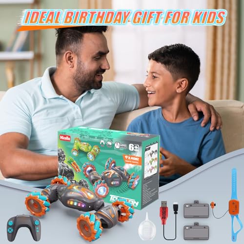 Nicella Remote Control Car, RC Cars for Boys, Gesture Stunt with Light & Music, 4WD, 360° Rotating, 2.4Ghz Remote Control Car Toys, Birthday Gift for Kids Age 6+ (Grey) - color: Grey