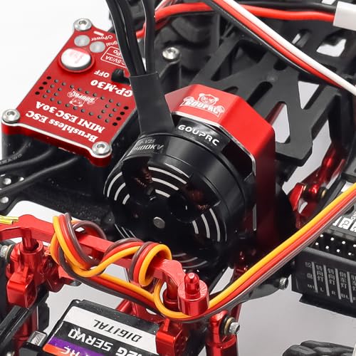 GOUPRC Upgarde 30A Brushless Esc & 2204 2400KV Brushless Outrunner Motor with Transmission and Replacement Gears Combo Kit for SCX24 RC Crawler Axial 1/24 RC Car Truck - color: Red