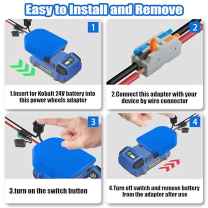 2 Pack Power Wheel Battery Adapter for Kobalt 24V Max Battery Adapter Converter Kit 14 AWG Wire with Fuse & Wire terminals，Power Connector for Rc Car, 14 Gauge Robotics, Rc Truck, DIY use - style: for Kobalt 24V Max Battery