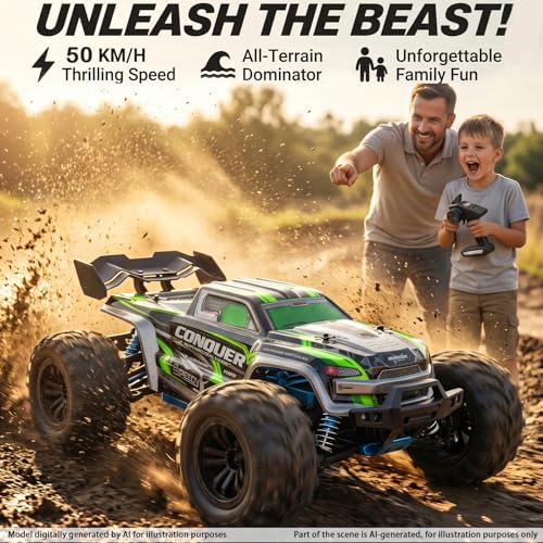 RC Cars 1:16 Scale Remote Control Car 50 KMH High Speed Fast 4WD RC Truck for Kids Adult Boys Toys 2.4 GHz All Terrains RC Buggy Off-Road Drift RC Monster Trucks with 2 Batteries (Green) - color: 140-green-2
