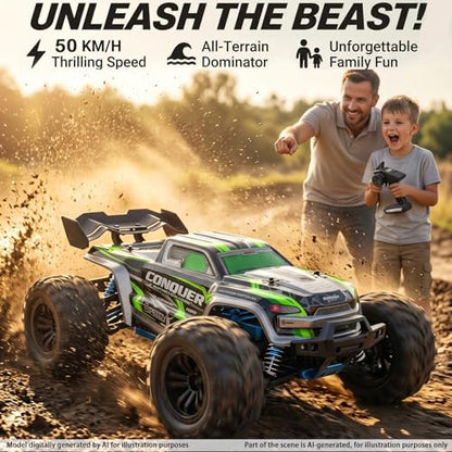 RC Cars 1:16 Scale Remote Control Car 50 KMH High Speed Fast 4WD RC Truck for Kids Adult Boys Toys 2.4 GHz All Terrains RC Buggy Off-Road Drift RC Monster Trucks with 2 Batteries (Green) - color: 140-green-2