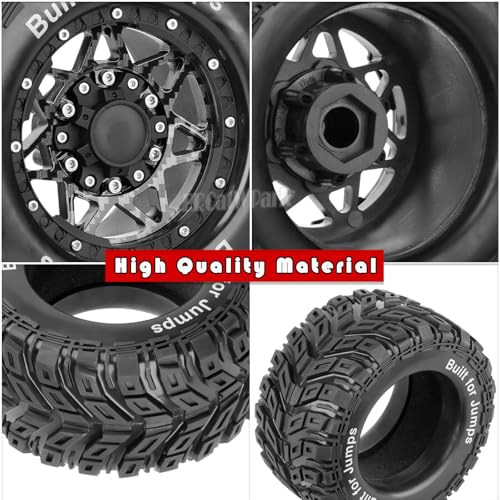 RC Truck Tires 12mm/14mm/17mm Hex RC Wheels and Tires for 1/10 Big Rock Granite Vortek/Stampede Rustler Hoss/L0s1 Rc 4wd,RC Monster Truck Car Wheel 4Pcs,Carbon Black - color: Carbon Black - (12mm/14mm/17mm Hex)