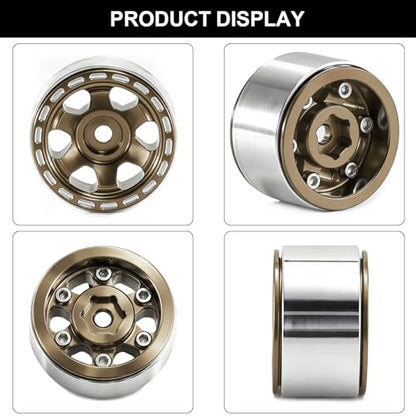 1.0" Beadlock Aluminum Wheels and 63mm Soft Rubber Tires | for SCX24, TRX4M, Ascent 18, FCX24, 1/18 1/24 RC Crawler, 7mm Hex, 0mm Offset, with Foam Inserts, (Bronze 345) - color: Bronze 345