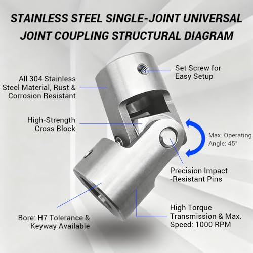 18mm to 18mm Universal Joint Coupling, D32 L85 Stainless Steel Rotatable Steering Shaft U Joint Coupler Motor Connector for DIY Model RC Car Robot - size: D32-L85-H18, style: No Keyway