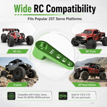 2PCS 25T Aluminum Servo Horn, 3-Hole RC Steering Arm for Futaba Savox MG995 | CNC Aluminum Servo Arm M3 Thread Adjustable Linkage 12mm 16mm 20mm Positions 1/8 1/10 RC Power HD MG996 Crawler Buggy Truck - color: Green