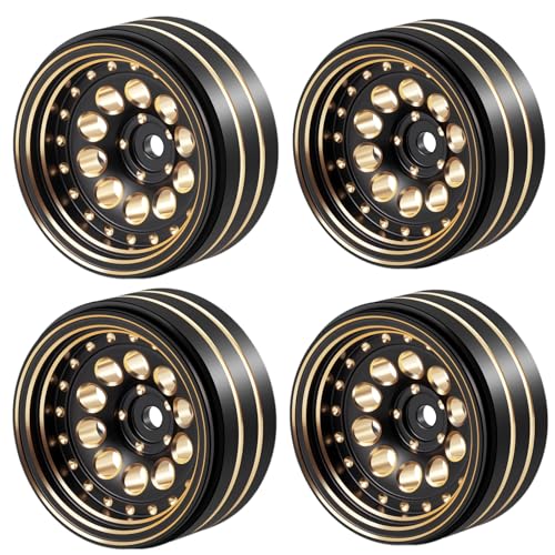 4PCS/1set Brass 1.3" RC beadlock Wheels Rims 228g for 1/18th TRX4M 1/24th AXIAL SCX24 RC Crawler Car Upgrade Parts (Black) - color: Black