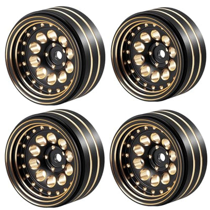 4PCS/1set Brass 1.3" RC beadlock Wheels Rims 228g for 1/18th TRX4M 1/24th AXIAL SCX24 RC Crawler Car Upgrade Parts (Black) - color: Black