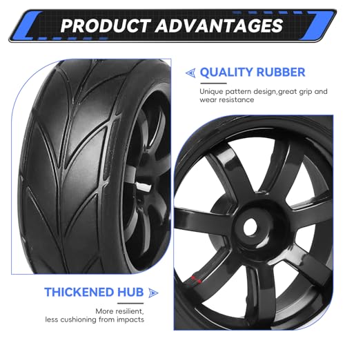 PreGlued 12mm Hex Hubs Wheel Rims&2.56" Rubber Tires for 1/10 On-Road Touring Car Drift for Traxxas 4tec 2.0 3.0 Tamiya TT02 TT01 HPI RS4 HSP Flying Fish Wltoys 144001 Kyosho Fazer (Edition A)