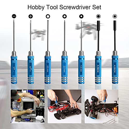 12Pcs RC Tools Kit W/Hex, Phillips, Flat Screwdriver & Plier Socket Wrench | Hobby Tools Kits for Traxxas Arrma RC Car Drone Airplane Helicopter Vehicle Multirotors Models Repair Tool (Blue)