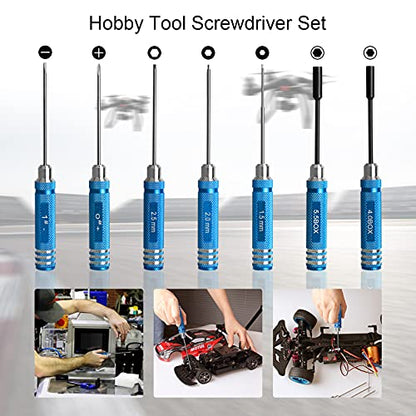 12Pcs RC Tools Kit W/Hex, Phillips, Flat Screwdriver & Plier Socket Wrench | Hobby Tools Kits for Traxxas Arrma RC Car Drone Airplane Helicopter Vehicle Multirotors Models Repair Tool (Blue)