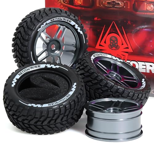 REDSPIDER 1/10 Rally Rubber Tires & Aluminium Wheel Rims 12mm Hex OD 2.95" for 1/16 1/14 1/12 1/10 RC Touring Car On-Road Off Road Bugg (Titanium)