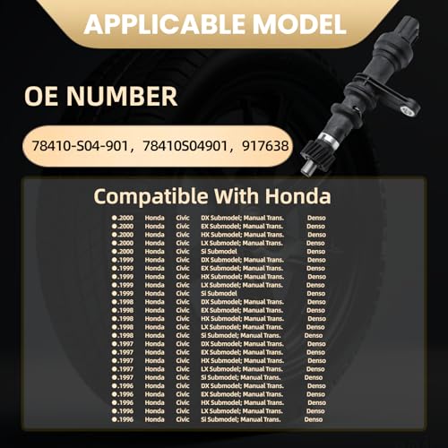 Wheel Speed Sensor ABS Compatible with Civic 1996 1997 1998 1999 2000 2002 1.6L 1.7L 2.0L 78410S04901 917638 78410-S04-901 (den-so Transmission) Output CX DX EX LX