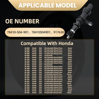 Wheel Speed Sensor ABS Compatible with Civic 1996 1997 1998 1999 2000 2002 1.6L 1.7L 2.0L 78410S04901 917638 78410-S04-901 (den-so Transmission) Output CX DX EX LX