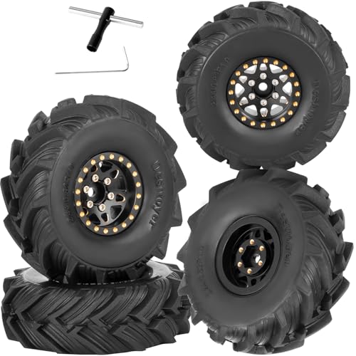 1.0 Beadlock Wheel Rims for 1/24 1/18 RC Crawler Car SCX24 TRX4M,Black Coating Brass 1.0 RC Beadlock Wheels RC Rims,Black