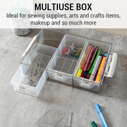 MyGift Single Stackable Tray, Add-on for 11 Inch Smoke Gray Transparent Arts & Crafts Storage Box, 9 Compartment Sewing Supplies Organizer with 3 Drawers and Removable Dividers - color: Gray& White Add On TRAY ONLY