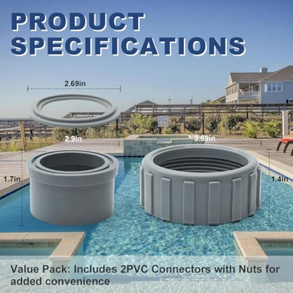 006723F, Connector Heater Flange with Nut Kits for Raypack Pool Heater Parts, 2″ PVC Connector & Nut Kit for R185A R265A R335A R405A Pool Heater (2 Pack) - size: 2 Pack