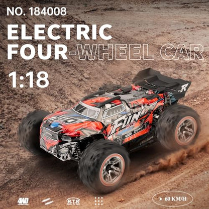GoolRC WLtoys 184008 Brushless RC Cars for Adults, 60KM/H High Speed Remote Control Car, 4WD 1:18 Scale All Terrain Off Road Monster Truck, 2.4GHz RC Racing Car with 2 Batteries (Red) - color: Red