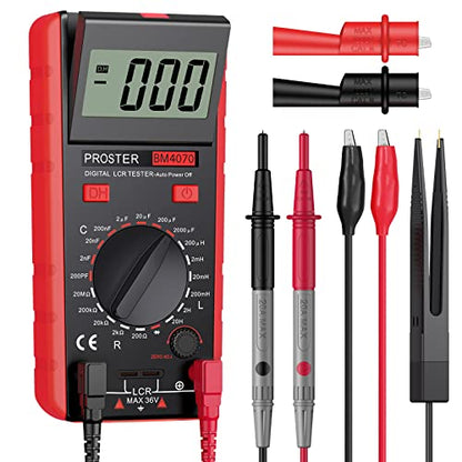 Proster LCR Meter - Capacitance Inductance Resistance Tester Multimeter Self-Discharge with Overrange Display - color: Red