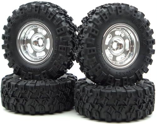 1.0 Aluminium Beadlock Wheel and Tire Set for SCX24 1/24 1/18 RC Crawler FK1002 (Silver) - color: Silver