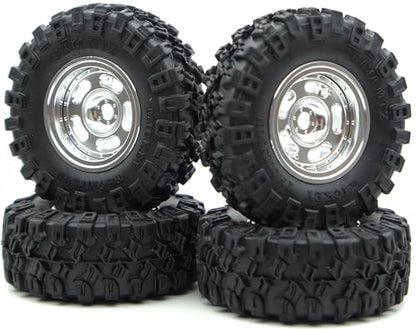 1.0 Aluminium Beadlock Wheel and Tire Set for SCX24 1/24 1/18 RC Crawler FK1002 (Silver) - color: Silver