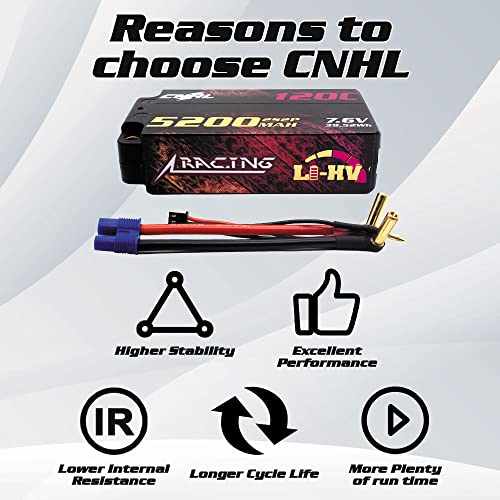 CNHL 2S Shorty Lipo Battery 5200mAh 120C 7.6V High Voltage Hard Case with EC3 Plug for RC Car Airplane Truck 1/8 1/10 RC Vehicles