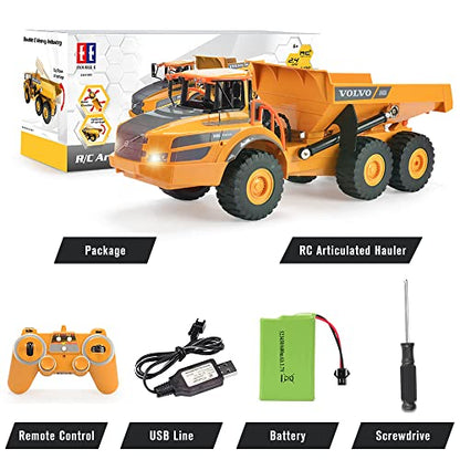 DOUBLE E Volvo RC Dump Truck Toy for Kids, Articulated Hauler, Remote Control Construction Toys Vehicles with Lights, Birthday Gifts Ideas for Boys Age 6 7 8 9 10 Year Old and up - color: Yellow