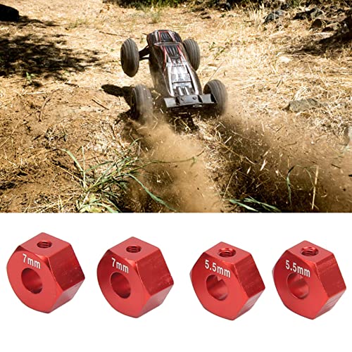 plplaaoo 4Pcs RC Wheel Hub, 14mm RC Wheel Hex, Aluminium Alloy 14mm Diameter 5.5mm 7mm Thickness Accessory Set Kit for Traxxas 1/10 Slash 4x4 Rustler Stampede Slash 2WD (red) - color: Red