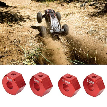 plplaaoo 4Pcs RC Wheel Hub, 14mm RC Wheel Hex, Aluminium Alloy 14mm Diameter 5.5mm 7mm Thickness Accessory Set Kit for Traxxas 1/10 Slash 4x4 Rustler Stampede Slash 2WD (red) - color: Red