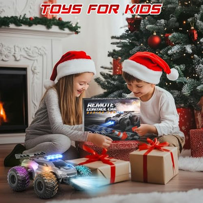 EpochAir 1:18 Remote Control Car 20km/h with 2 Rechargeable Battery 2.4GHz | All Terrain Off-Road Monster Truck with Bodylights&Headlights &Headlamps, Toy Car Gift for 3-12 Year Old Boys Girls Kids - color: Gray