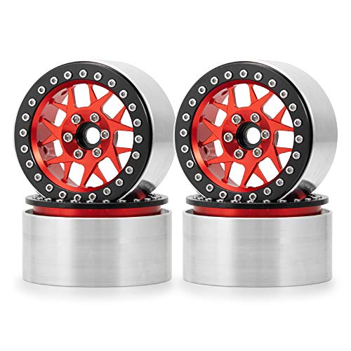 2.2inch Beadlock Wheels Rims 35mm for 1/10th Scale RC Crawler Model Car Wraith 90018 -Pack of 4 (Red) - color: Red