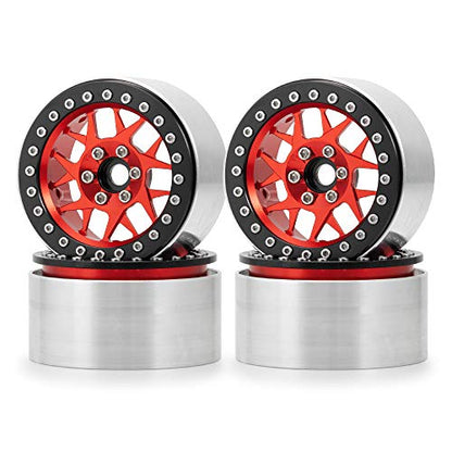 2.2inch Beadlock Wheels Rims 35mm for 1/10th Scale RC Crawler Model Car Wraith 90018 -Pack of 4 (Red) - color: Red