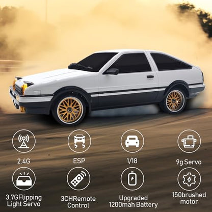 LD1801 1/18 AE86 RC Drift Car Initial D with 3 Upgraded 1200mAh Batteries | 2.4G 3-channel proportional drift toy with 150 motor and 10A ESC for hobby players - color: Ld1801