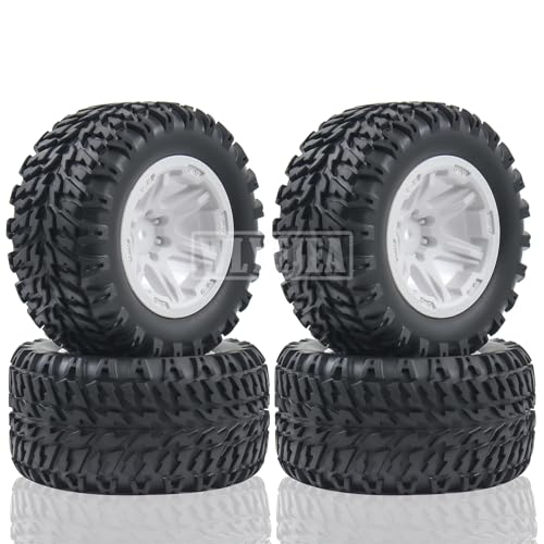 4PCS RC Truck Tires Set 12mm Hex Hub Plastic Wheel Rim Compatible with 1/12 LOSI LMT 4WD Solid Axle Monster Truck 1/12 1/14 1/16 TRAXXA,REDCAT RC Racing Truck - color: White 1