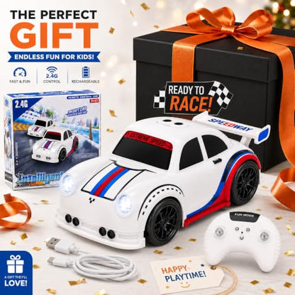 BYTEWAR Toddler Remote Control Car, Follow & Escape Modes, 360° Stunt Drift | Electric Hobby RC Car Toys, Christmas Birthday Gifts Toys for Kids Boys Girls 3 4 5 6 7 8 Years Old - color: White Car