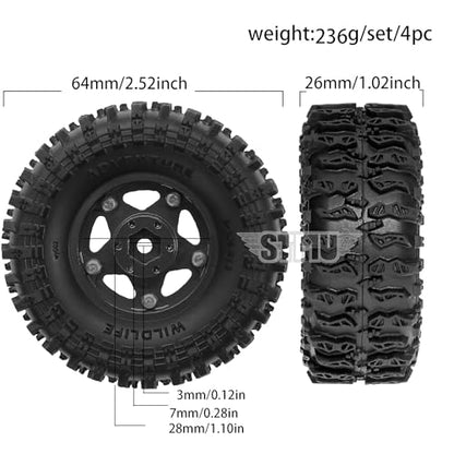 STMU 1.3'' Beadlock Wheel Tires for 1/18 1/24 TRX4M SCX24 FCX18 FCX24 RC Crawler Car (Black) - color: Black