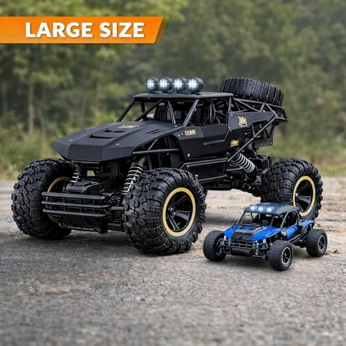 1:12 Large RC Rock Crawler, Remote Control Car 4WD Off Road Truck with Metal Shell, LED Headlights, Dual Motors, Shock Absorbers, 2 Batteries, All Terrain Monster RC Car for Kids Teens Adults Black - size: 1:12 Black Crawler