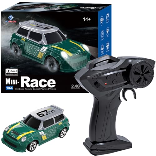 KF33 1:64 Scale Mini Drift RC Car with Full Proportional RTR 2.4GHZ Remote Control for Desktop Racing (Green) - color: Green