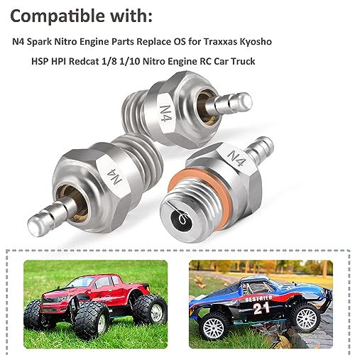 N3 N4 Hot Spark Glow Plug for RC Nitro Engines Car Truck Buggy Pack of 5，N4 Spark Plugs for Traxas T-maxx Kyosho HSP1 HPI Redcat, Powerful 70117 Nitro Engine Parts Replace OS 8