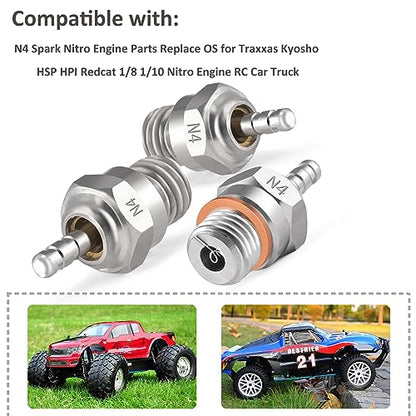 N3 N4 Hot Spark Glow Plug for RC Nitro Engines Car Truck Buggy Pack of 5，N4 Spark Plugs for Traxas T-maxx Kyosho HSP1 HPI Redcat, Powerful 70117 Nitro Engine Parts Replace OS 8