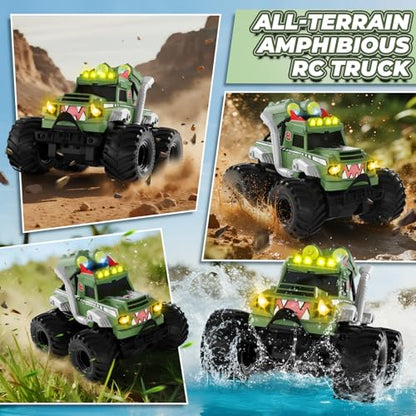 Remote Control Car, Waterproof Monster Truck Toys RC Cars for Boys, 1:18 Amphibious 4WD All Terrain Off-Road Pickup Toy Trucks, Christmas Birthday Gift Boys Girls Kids Ages 6 7 8-12 Years Old - color: Green