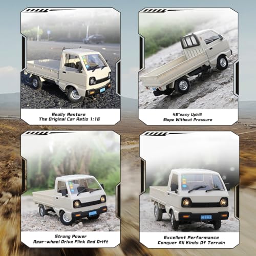 WPL D12mini 1/16 RC Mini Drift Climbing Truck with Front Light, 2.4G Remote Control Car Kei Off Road Truck DIY, Rear Drive Hobby Grade Toy 20 Minutes Runtime - Double Batteries